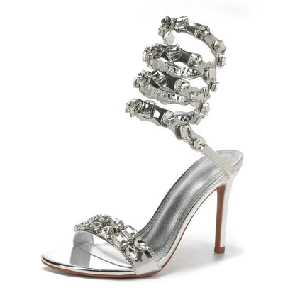 Star style Luxury Crystal Embellished Wraparound Women Sandals Stiletto High heels Gladiator Sandals Summer Wedding Prom Shoes - Kimlud
