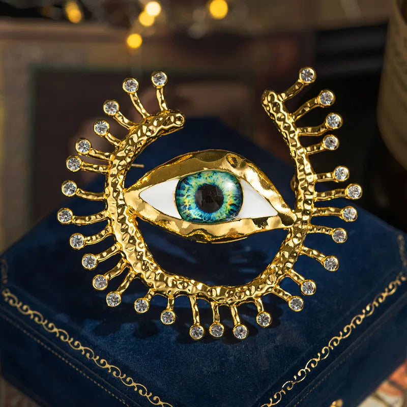 Classic Vintage Design Women Men Big Eyes Hihg-end Badges Brooches Unisex Palace Baroque Enamel Crystal Banquet Corsage Pins