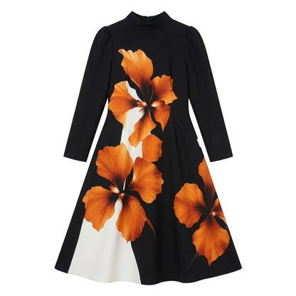 Yeezzi Women's Elegant Stand Collar A-Line Party Dress 2026 New Vintage Floral Printed Midi Dresses For Evening Office...