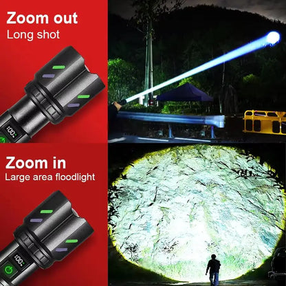 Most Powerful 200000LM Tactical Flashlight Firestarter High Power Led Flashlight Type-C Rechargeable Torch Laser Pointer Outdoor