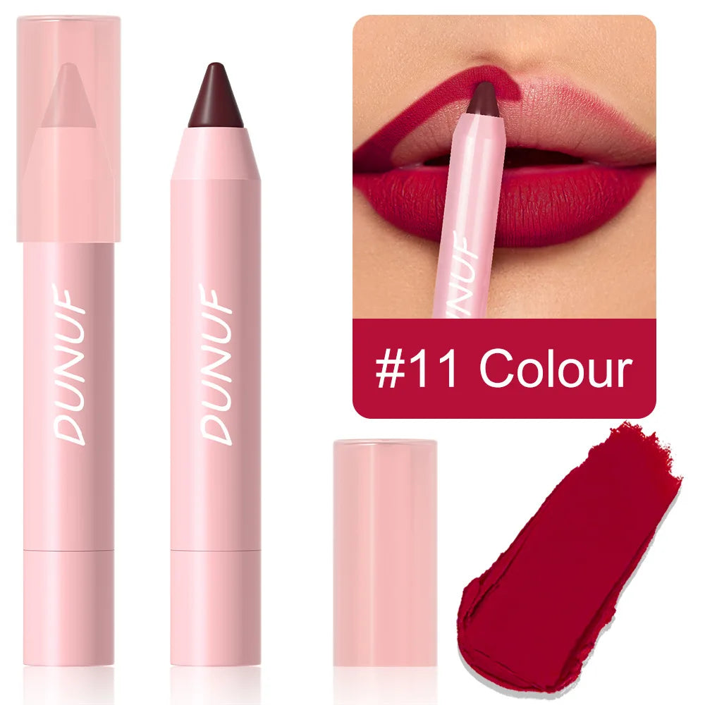 18-Colors Lipstick Pencil Waterproof Sexy Red Matte Contour Tint Lipstick Lasting Non-stick Cup Lipliner Pen Lip Makeup...