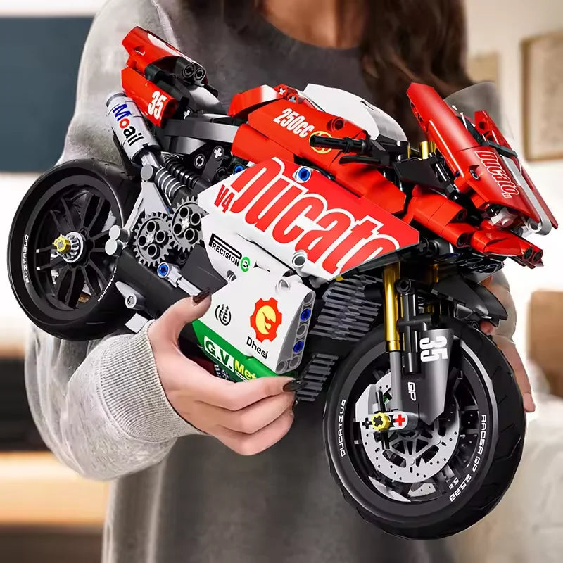 Red 1:10 Racer Motorcycle Building Blocks Set 800+ Pcs MOC DIY Bricks Gifts For Boys Kids Adults Racing Model DIY Toys Christmas