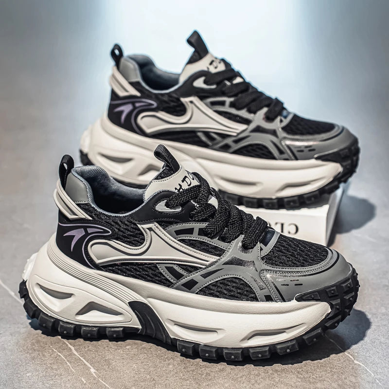 Chunky Sneakers Mens Original Designer Sports Shoes Fashion Casual Leather Fabric Breathable Height Increased Platform Gym Shoes