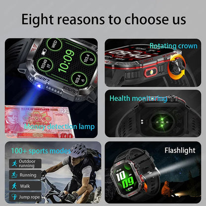 New Professional outdoor Military Smart Watch Men Flashlight Compass Waterproof Outdoor Sport Tracker Bluetooth Call Smartwatch