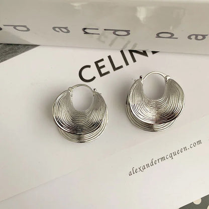 Unique Geometric Irregular Striped Large Ear Buckle Earrings for Women Creative Metal Gold Color Fan Shaped Earring...