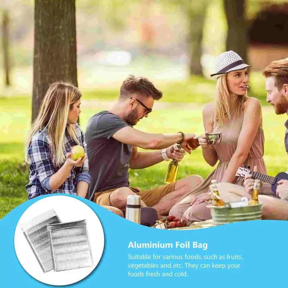 50Pcs/Pack Ice Cold Warm Aluminum Foil Bag Food Thermal Drink Storage Insulation Bag Delivery Carrier with Closure Cooler Bag