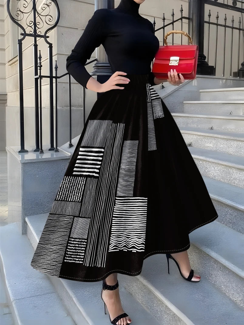 Printed Design suitable for all four seasons Geometric Stripes And Lines Pattern vacation style elegant style women's half skirt