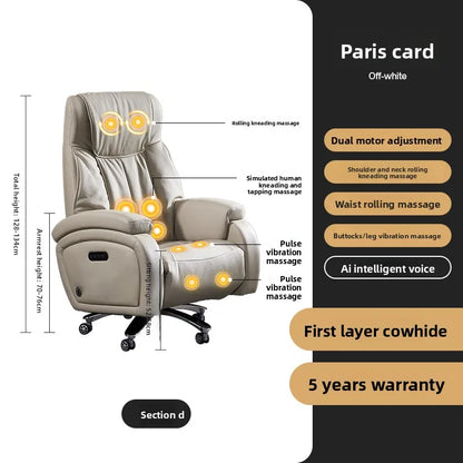 Electric Massage Boss Chair Heated Ventilated Gaming Chair Genuine Leather Executive Computer Seat Luxury Ergonomic Office Chair