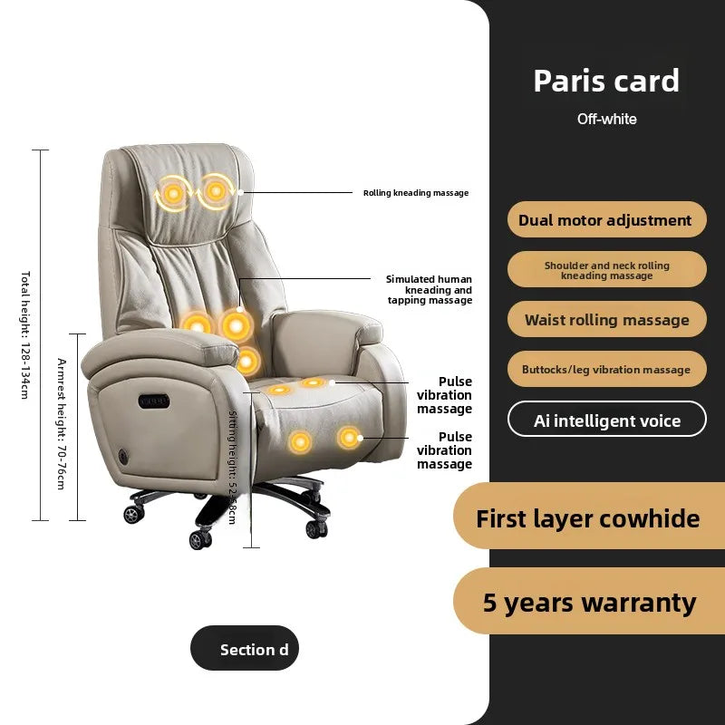 Electric Massage Boss Chair Heated Ventilated Gaming Chair Genuine Leather Executive Computer Seat Luxury Ergonomic Office Chair
