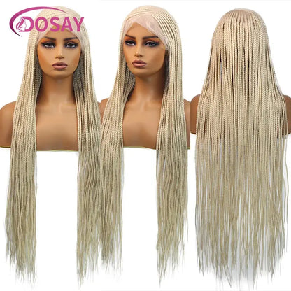 36'' Burgundy Full Lace Braided Wigs Faux Locs for Black Women Synthetic Knotless Cornrow Braid Wig Side Part Wig Box...