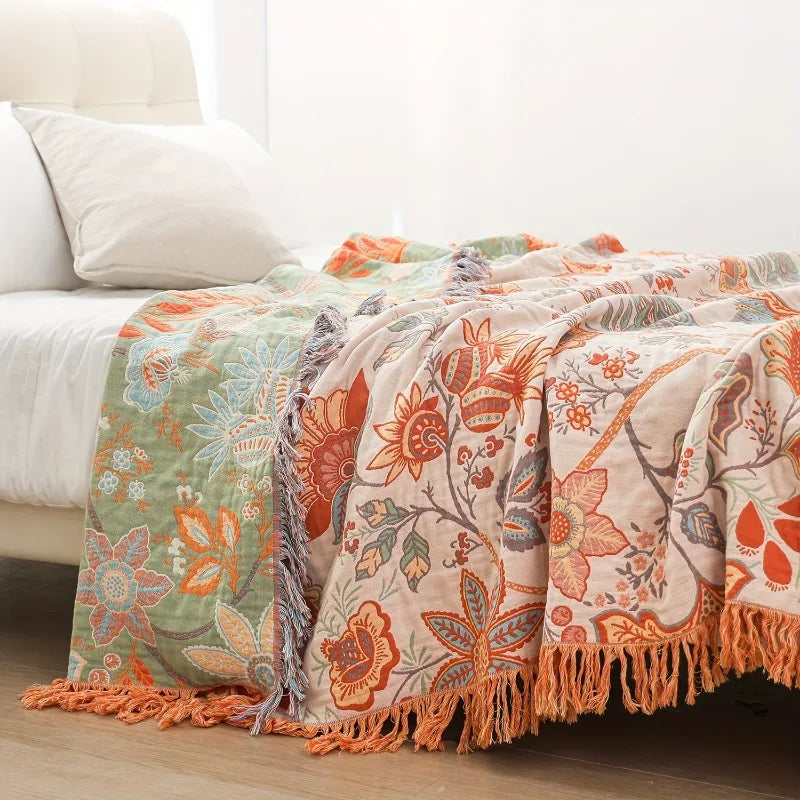 Towel Blanket Summer Cool Blanket Pure Cotton Thickened Enlarged Air Conditioning Blanket Suitable Sofa Blankets 4 Layer...