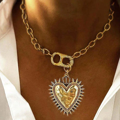 Multilayer Vintage Star Love Heart Tassel Link Pendant Choker Necklace Creative Chain Party Jewelry Metal Choker Link Grunge Jew - Kimlud