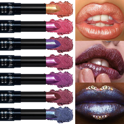 Diamond Pink Lipstick Metallic Glitter Lipstick Waterproof Shiny Pearlescent Dark Blue Red Matte Lip Gloss Halloween Lips Makeup