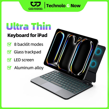 GOOJODOQ Ultra Thin Magic Keyboard for iPad Pro 11 Air 11 M3/M2 Pro 12.9 Pro 13 Pad A16 Glass Trackpad Aluminum Alloy Keyboard