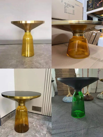 Nordic Creative Glass Round Coffee Table Combination Living Room Reception Side Table Transparent Light Luxury Coffee Tables - Kimlud