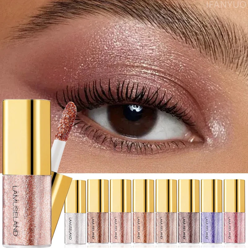 8 Colors Pearlescent Liquid Eyeshadow Fine Shimmer Highlight Glitter Eye Shadow High Shine Long-Lasting & Smudge-Proof...