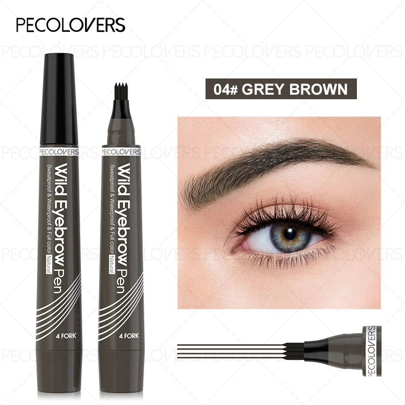 Four-Head Eyebrow Pen - Long-Lasting Brow Pencil, Waterproof For Daily Makeup, Brown And Dark Brown, Eye Cosmetic