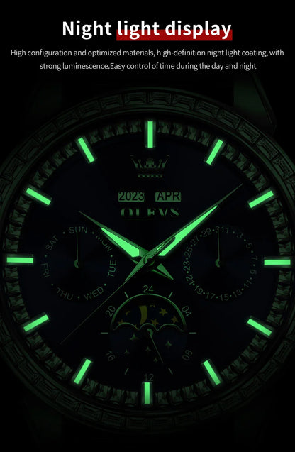 OLEVS 6695 Luxury Man Watch Original Brand Diamond Bezel Moon Phase Waterproof Glow Automatic Mechanical Wrist Watches...