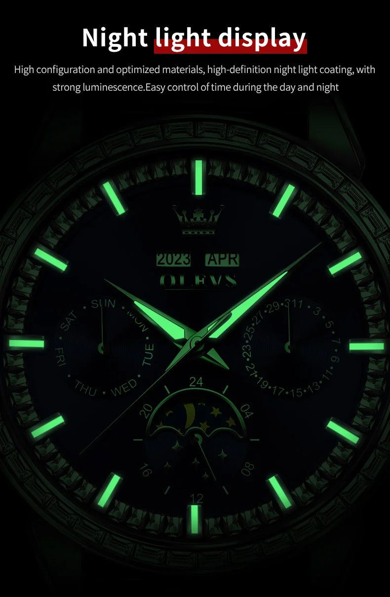 OLEVS 6695 Luxury Man Watch Original Brand Diamond Bezel Moon Phase Waterproof Glow Automatic Mechanical Wrist Watches...