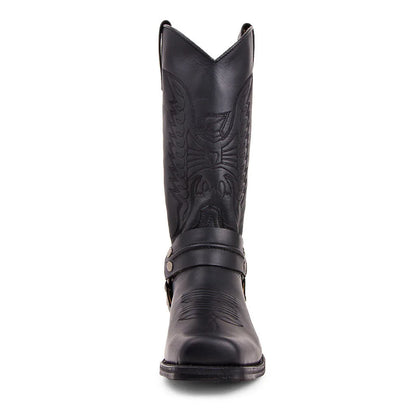 2023 New Western Cowboy Boots Black Brown Faux Leather Winter Shoes Retro Men Boots Embroidered Men Mid-calf Boots Size 48 Botas