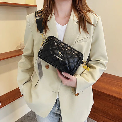 Argyle Pattern Simple Shoulder Bag, Multiple Pockets Crossbody Bags, Zipper Closure Women Leather Bag, Designer Bag,...