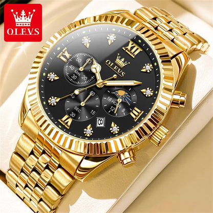 OLEVS 2932 Men's Luxury Watch Fashion Multi functional Waterproof Lunar Phase Chronograph Code Watch High end Brand Quartz Watch