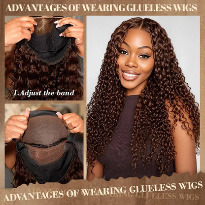 Chocolate Brown Deep Wave Glueless Wigs Human Hair Ready To Wear Pre-Cut Lace Wig 5x5 Wear Go Glueless Human Hair Wigs...
