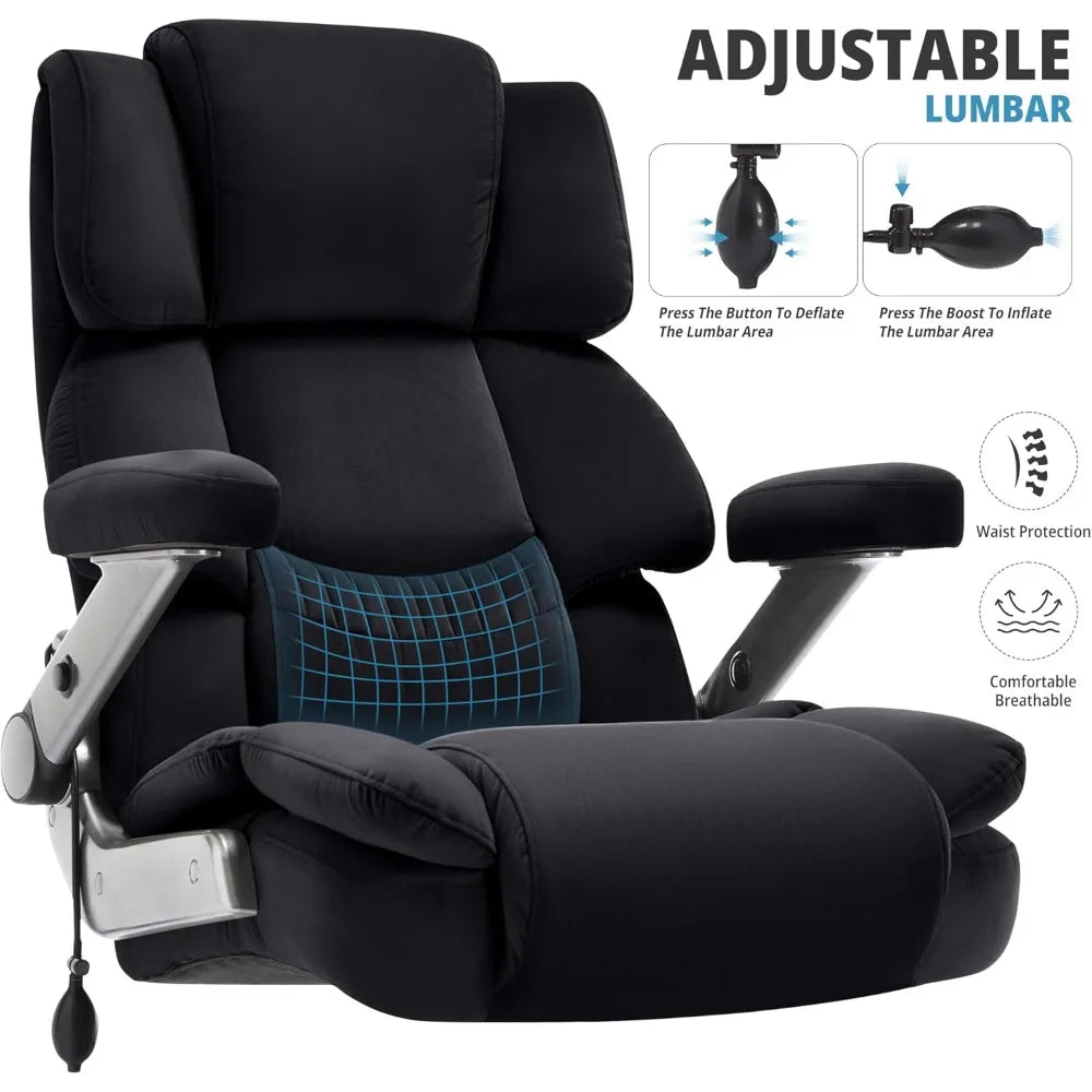 large capacity 700lbs ergonomic office chair with adjustable lumbar support, 3d flip arms, and heavy duty wheels