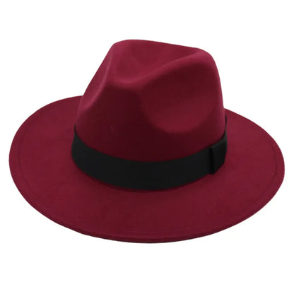 Autumn and winter men and women's new large brimmed hats, fashionable woolen jazz hats, English style top hats