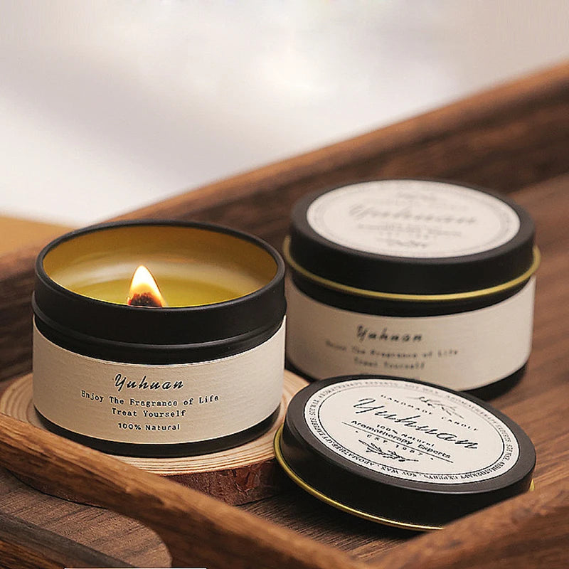 Black Tin Can Scented Aromatic Candles Wooden Wick Candle Jars with Lid Classic Home Decorative Candles Citronella - Kimlud