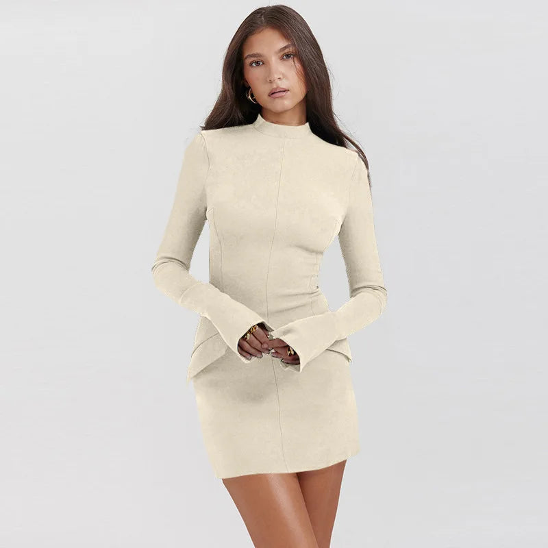Office Lady Mini Dress Women Autumn Streetwear Long Sleeves Solid Sexy Bodycon Black Dress Casual Clubwear Elegant Party Dresses - Kimlud