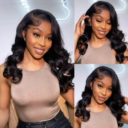 180% Density Natural Black Body Wave Human Hair Wigs HD Transparent Lace Frontal Wig Pre-Plucked Bleached Knots Lace...