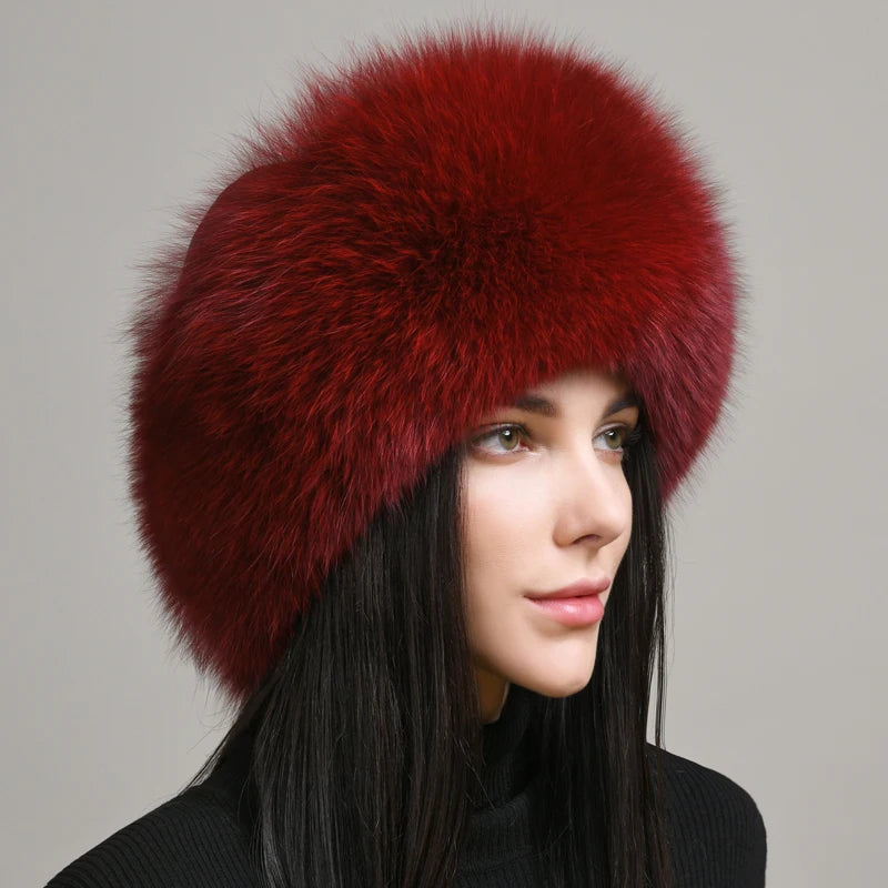 Hot Sale 100% natural Fox Fur Hat Women Caps  Winter Warm Hat Thick Fur Cap Female Fashion For Women Hat With Earmuffs Hats