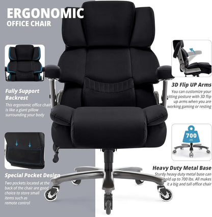 Big & Tall Office Chair 700lbs, High Back Executive Cloth Chair with Adjustable Lumbar Support, 3D Arms, Plus Size Rubber Wheels