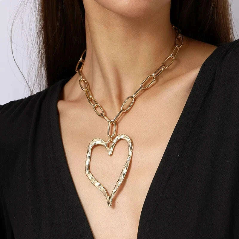 Exaggerated Hollow Big Heart Pendant Necklace for Women Girls CCB Ball Beads Necklace Party Club Punk Jewelry Gifts