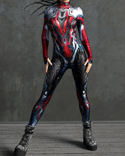 Women Cyber Armor 3D Printing Bodysuit Halloween Carnival Punk Cosplay Zentai Suit Festival Jumpsuit Party Morphsuit Rave Outfit - Kimlud