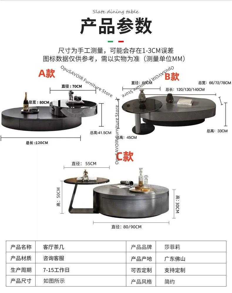 Italian Luxury Oval Coffee Tables Modern Minimalist Rotatable Center Coffee Table Set Stainless Steel Living Room...