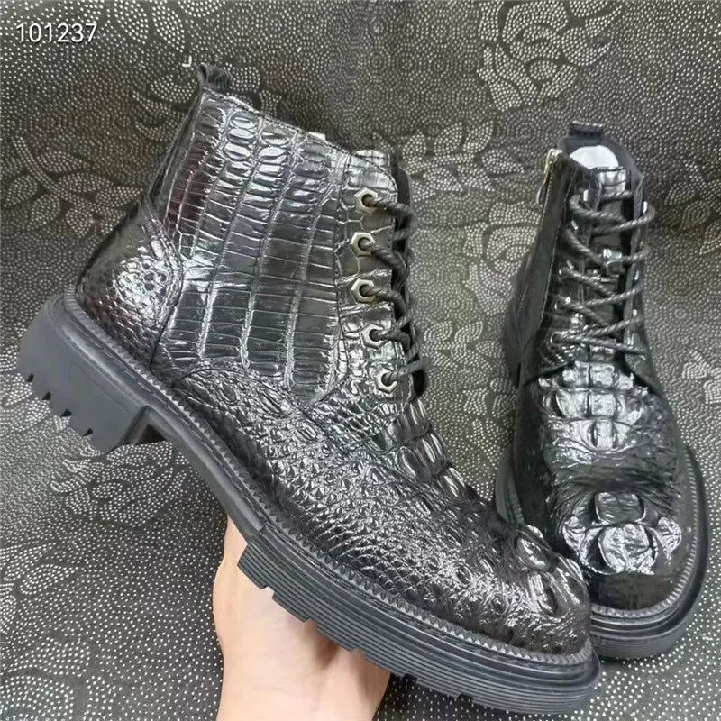 Authentic Real True Crocodile Skin Men's Casual Black High-top Shoes Genuine Exotic Alligator Leather Male Short ZIP Ankle Boots