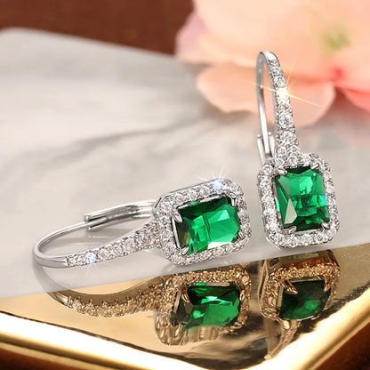 Fashionable Banquet Elegant Emerald Cubic Zirconia Earrings, High-end Inlaid Wedding Style Swaying Jewelry Accessories |...