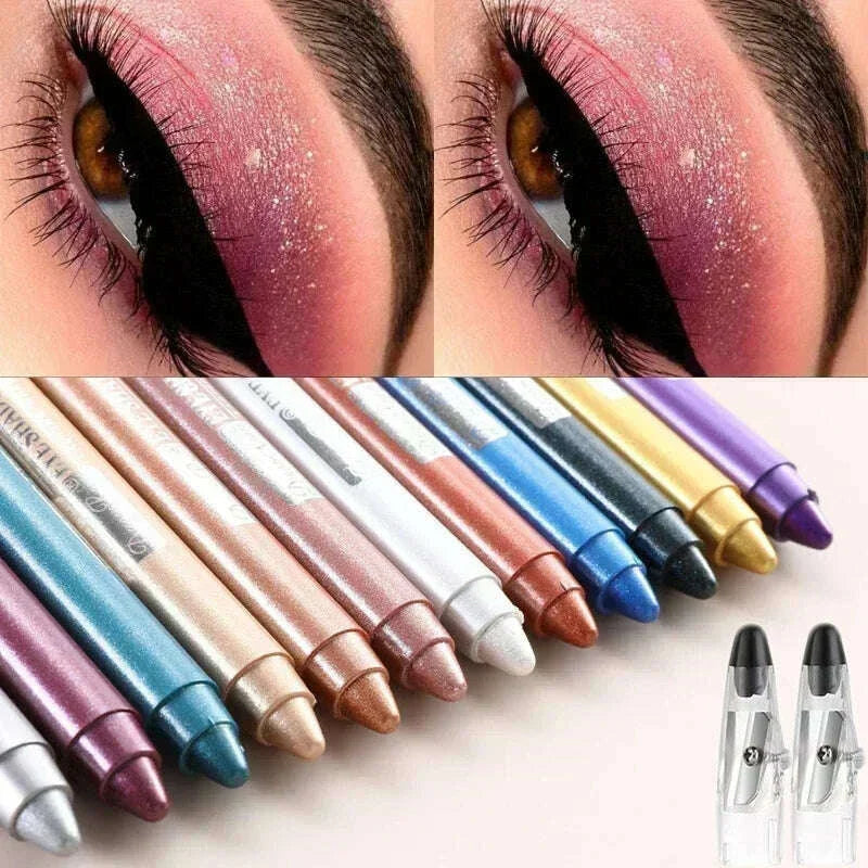 Pearlescent Eyeshadow Pen with Pencil Sharpener Fine-shine Lying Silkworm Pencils Highlighter Multi-use Eye Shadow Stick Makeup