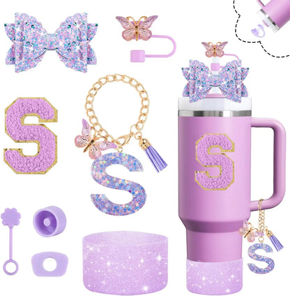 8pcs Cup Accessories Set for Stanley Cup 30oz 40oz tumbler Straw Topper Cover, Boot, Spill Proof Stoppers, Handle Charms Sticker