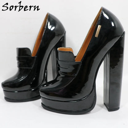 Sorbern Black Women Pumps 18Cm Block High Heel Platform Round Toe Unisex Shoes Style Ol Party Heels Custom High Arch...