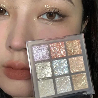 9Colors Glitter Eyeshadow Palette Earth Color Pearlescent Eye Shadow Shimmer Highlights Sparkling Sequin Blue Purple Eyes Makeup