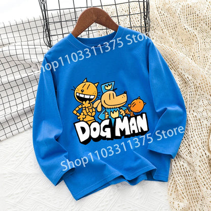 Dog Man Children's T-shirt Short Sleeve Cotton Outdoor Wear Fashion Blue Hip Hop Toddler Cute Cartoon Anime Boys Clothes Toddler