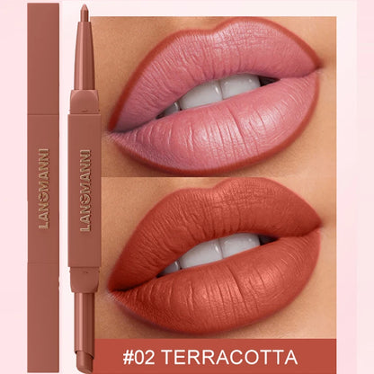 2 in 1 Matte Red Lipliner Waterproof Nude Matte Lip Liner Pencil Double Head Lipstick Pen Long Lasting Lips Outline Stick Makeup