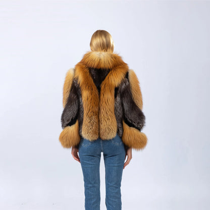 Women's Real Red Fox Fur Jacket With Silver Fox Collar Coat Thick Warm and Fashionable in Winter 23A0616