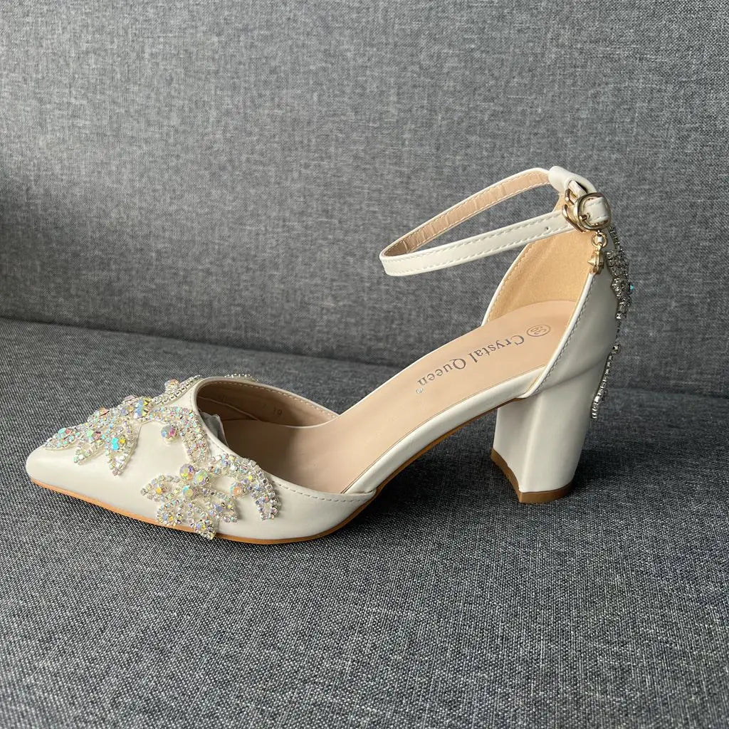 Summer Brand Women Sandals Party Flower Rhinestone Cover Heel 10.5 CM Square Heel Lady Wedding Hot Sale Lovely Women Shoe - Kimlud