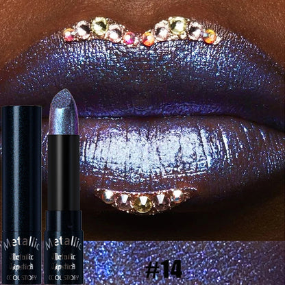 Diamond Pink Lipstick Metallic Glitter Lipstick Waterproof Shiny Pearlescent Dark Blue Red Matte Lip Gloss Halloween Lips Makeup