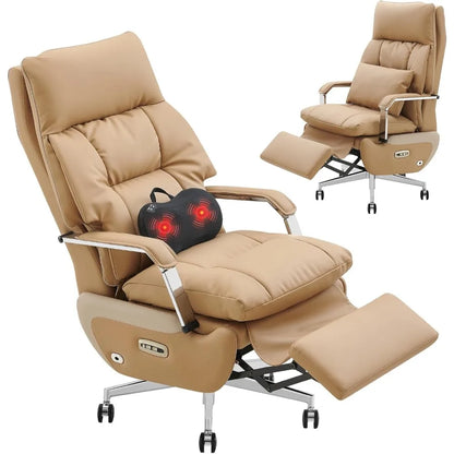 Dual Motor Executive Home Office Chair with Footrest One-Click Electric Recline with Massage  Pillow Support 430LBS Big and Tall