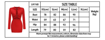 Sexy Long Sleeve O Neck Metal Buckle Ruched Mini Dress Women Red Cut Out Folds Bodycon Dresses Elegant Evening Party Club Gowns